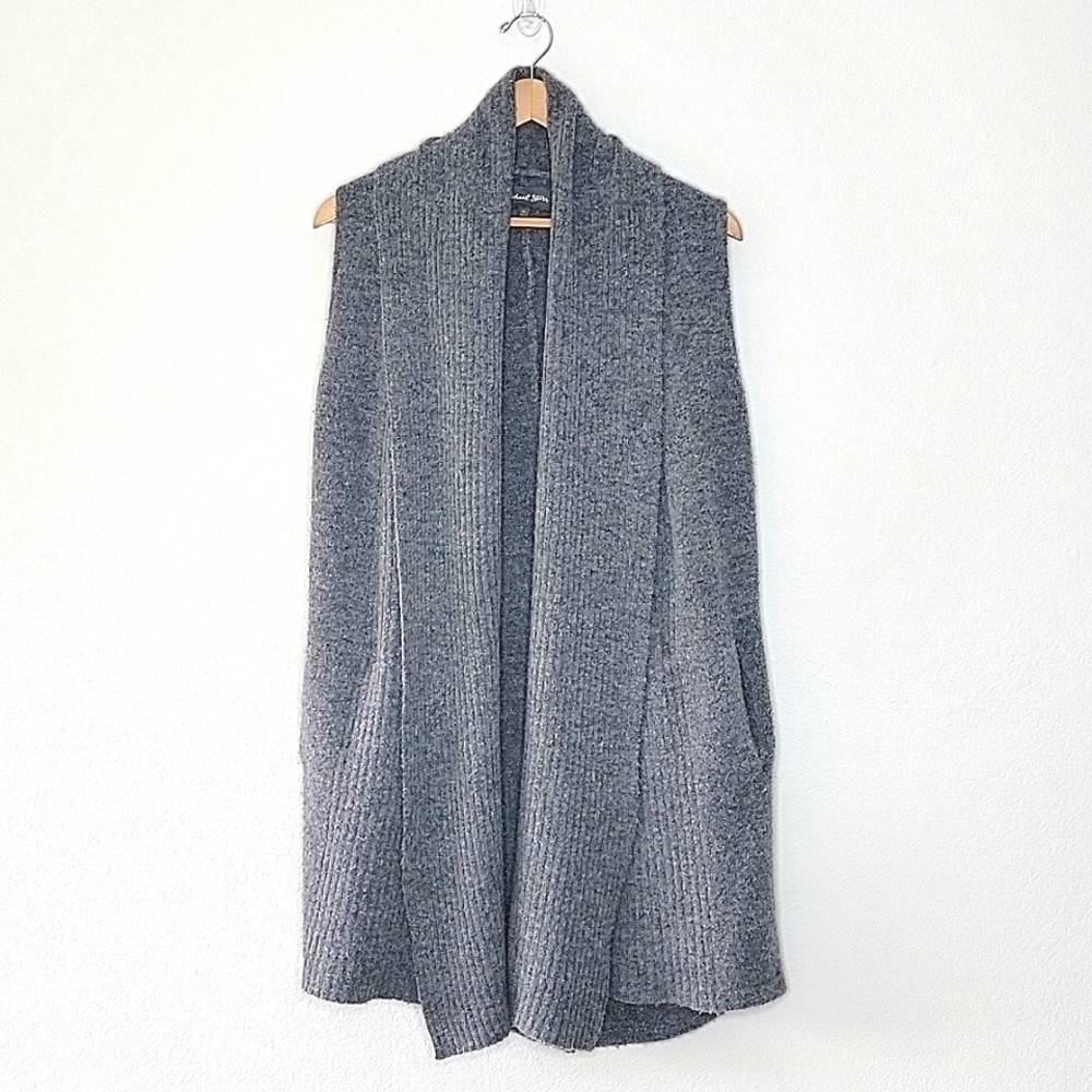MICHAEL STARS Gray Wool Blend Sleeveless Cardigan Sweater Vest size XS Oversize
